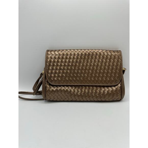 Vintage 1980s Gold Basketweave Crossbody/Clutch with Removable Strap - Picture 1 of 8